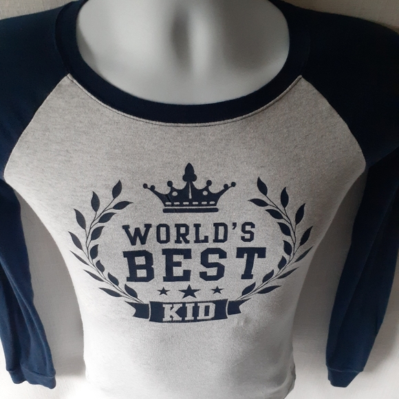 World's best kid gray/navy long sleeve t-shirt - Picture 3 of 8